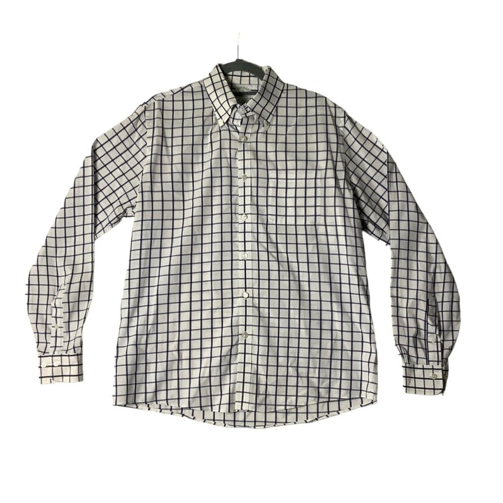Brooks Brothers Milano Fit Button Down Checkered Shirt Men Medium White Blue